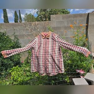 April Cornell Pink and Blue Plaid Button Down Shirt